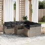 Set muebles jardín 9 pzas y cojines ratán sintético gris claro en Conjuntos de jardín | Comprar online en Foru.es