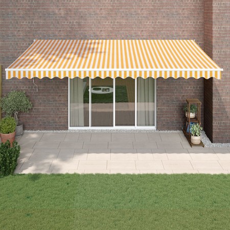 Toldo retráctil aluminio y tela amarillo y blanco 5x3 m de , Toldos - Ref: Foro24-3154435, Precio: 345,41 €, Descuento: %