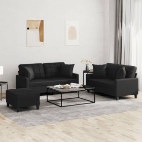 Juego de sofás con cojines 3 piezas cuero sintético negro de , Sofás - Ref: Foro24-3201373, Precio: 520,12 €, Descuento: %