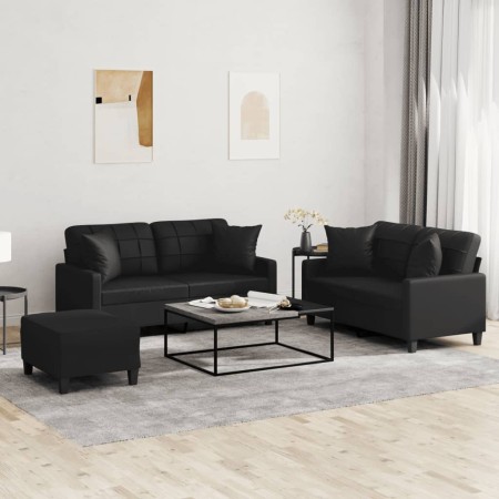 Juego de sofás con cojines 3 piezas cuero sintético negro de , Sofás - Ref: Foro24-3201373, Precio: 520,12 €, Descuento: %