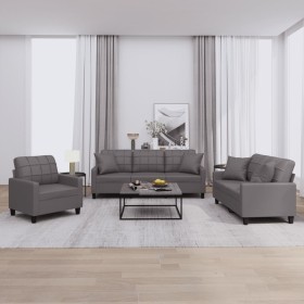 Juego de sofás con cojines 3 piezas cuero sintético gris de , Sofás - Ref: Foro24-3201350, Precio: 630,01 €, Descuento: %