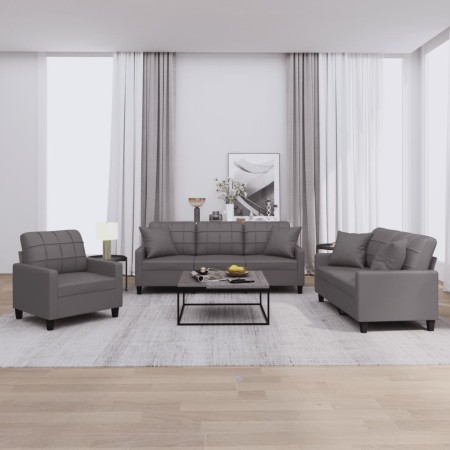 Juego de sofás con cojines 3 piezas cuero sintético gris de , Sofás - Ref: Foro24-3201350, Precio: 630,01 €, Descuento: %