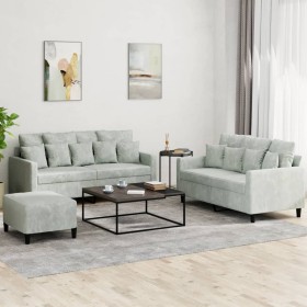 Juego de sofás con cojines 3 piezas terciopelo gris claro de , Sofás - Ref: Foro24-3201710, Precio: 474,07 €, Descuento: %