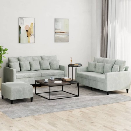 Juego de sofás con cojines 3 piezas terciopelo gris claro de , Sofás - Ref: Foro24-3201710, Precio: 474,07 €, Descuento: %