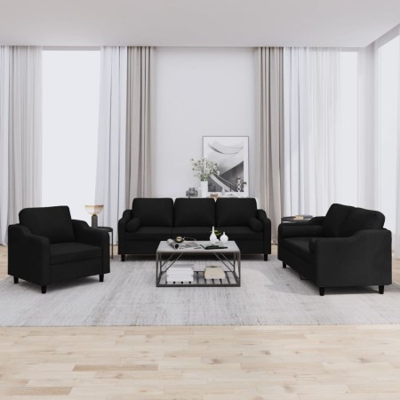 Juego de sofás con cojines 3 piezas tela negro de , Sofás - Ref: Foro24-3201790, Precio: 617,57 €, Descuento: %