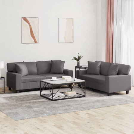 Juego de sofás con cojines 2 piezas cuero sintético gris de , Sofás - Ref: Foro24-3201926, Precio: 550,47 €, Descuento: %