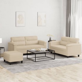 Juego de sofás con cojines 3 piezas tela microfibra crema de , Sofás - Ref: Foro24-3202324, Precio: 512,14 €, Descuento: %