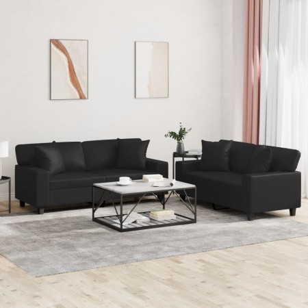 Juego de sofás con cojines 2 piezas cuero sintético negro de , Sofás - Ref: Foro24-3201924, Precio: 558,16 €, Descuento: %