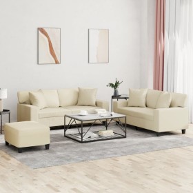 Juego de sofás con cojines 3 piezas cuero sintético color crema de , Sofás - Ref: Foro24-3201930, Precio: 532,97 €, Descuento: %