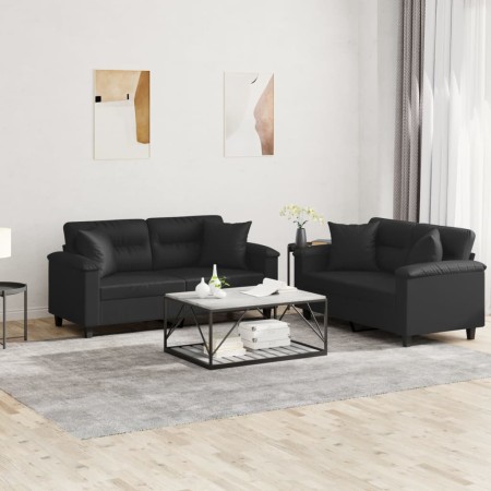 Juego de sofás con cojines 2 piezas cuero sintético negro de , Sofás - Ref: Foro24-3202372, Precio: 456,50 €, Descuento: %