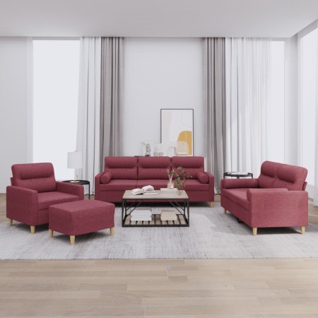 Juego de sofás con cojines 4 piezas tela rojo tinto de , Sofás - Ref: Foro24-3201566, Precio: 681,76 €, Descuento: %