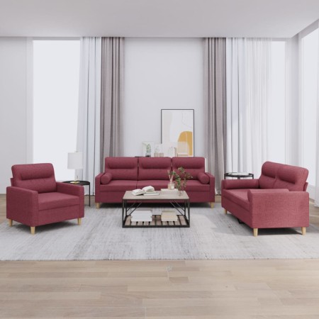Juego de sofás con cojines 3 piezas tela rojo tinto de , Sofás - Ref: Foro24-3201558, Precio: 639,64 €, Descuento: %