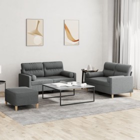 Juego de sofás con cojines 3 piezas tela gris oscuro de , Sofás - Ref: Foro24-3201593, Precio: 480,18 €, Descuento: %