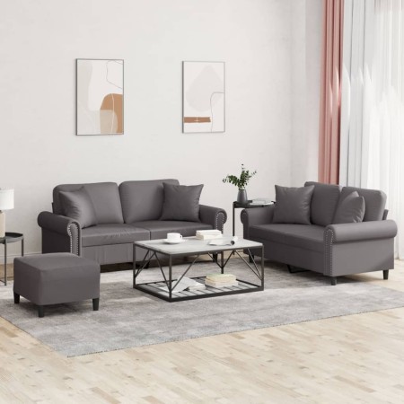 Juego de sofás con cojines 3 piezas cuero sintético gris de , Sofás - Ref: Foro24-3202167, Precio: 538,10 €, Descuento: %
