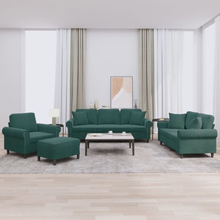 Juego de sofás con cojines 4 piezas terciopelo verde oscuro de , Sofás - Ref: Foro24-3202202, Precio: 868,55 €, Descuento: %