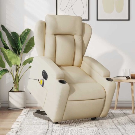 Sillón de masaje eléctrico reclinable elevable tela crema de , Sillones - Ref: Foro24-3204527, Precio: 387,94 €, Descuento: %
