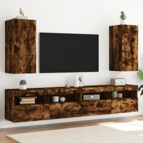 Muebles TV de pared luces LED 2 uds roble ahumado 30,5x35x70 cm de , Muebles TV - Ref: Foro24-837241, Precio: 94,11 €, Descue...