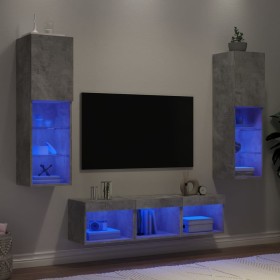 Muebles TV pared con LED 5 pzas madera ingeniería gris hormigón de , Muebles TV - Ref: Foro24-3216607, Precio: 160,35 €, Desc...