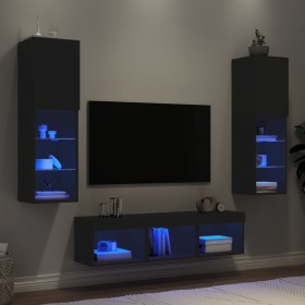 Muebles de TV de pared con LED 5 pzas madera ingeniería negro de , Muebles TV - Ref: Foro24-3216605, Precio: 181,85 €, Descue...