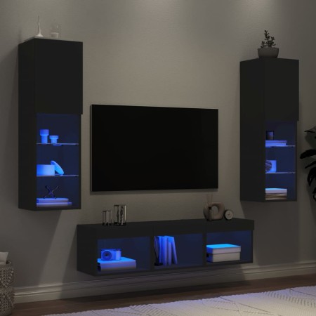 Muebles de TV de pared con LED 5 pzas madera ingeniería negro de , Muebles TV - Ref: Foro24-3216605, Precio: 181,85 €, Descue...