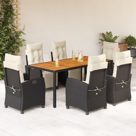 Set de comedor de jardín 7 pzas y cojines ratán sintético negro de , Conjuntos de jardín - Ref: Foro24-3212904, Precio: 860,0...