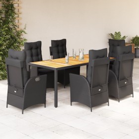 Set de comedor de jardín 7 pzas y cojines ratán sintético negro de , Conjuntos de jardín - Ref: Foro24-3213100, Precio: 916,7...