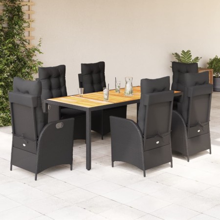 Set de comedor de jardín 7 pzas y cojines ratán sintético negro de , Conjuntos de jardín - Ref: Foro24-3213100, Precio: 916,7...