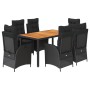 Set de comedor de jardín 7 pzas y cojines ratán sintético negro de , Conjuntos de jardín - Ref: Foro24-3213098, Precio: 896,7...
