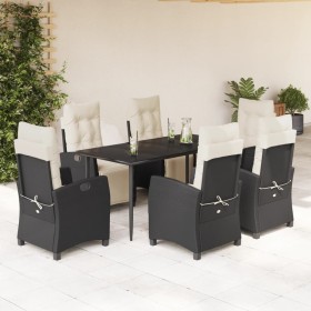 Set de comedor de jardín 7 pzas y cojines ratán sintético negro de , Conjuntos de jardín - Ref: Foro24-3212950, Precio: 825,6...