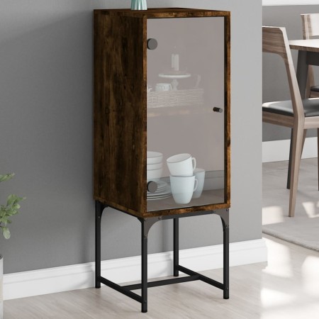 Armario auxiliar con puerta de vidrio roble ahumado 35x37x100cm de , Aparadores - Ref: Foro24-836557, Precio: 52,31 €, Descue...