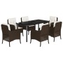 Set comedor de jardín 7 pzas con cojines ratán sintético marrón de , Conjuntos de jardín - Ref: Foro24-3211945, Precio: 720,0...