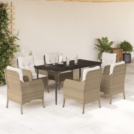 Set comedor de jardín 7 pzas con cojines ratán sintético beige de , Conjuntos de jardín - Ref: Foro24-3211966, Precio: 805,40...