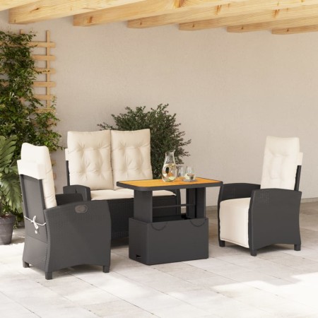 Juego comedor jardín 4 piezas con cojines ratán sintético negro de , Conjuntos de jardín - Ref: Foro24-3277384, Precio: 488,6...