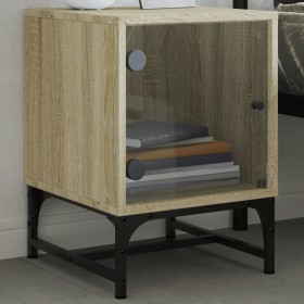 Mesita de noche con puerta de vidrio roble Sonoma 35x37x50 cm de , Mesitas de noche - Ref: Foro24-836522, Precio: 37,49 €, De...