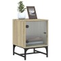 Mesita de noche con puerta de vidrio roble Sonoma 35x37x50 cm de , Mesitas de noche - Ref: Foro24-836522, Precio: 37,49 €, De...