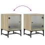 Mesita de noche con puerta de vidrio roble Sonoma 35x37x50 cm de , Mesitas de noche - Ref: Foro24-836522, Precio: 37,49 €, De...
