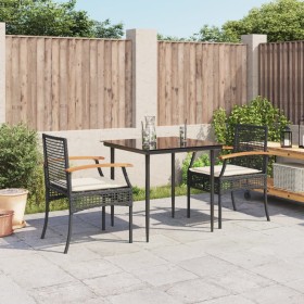 Set comedor de jardín 3 pzas con cojines ratán sintético negro de , Conjuntos de jardín - Ref: Foro24-3213596, Precio: 217,00...