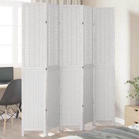 Biombo separador de 5 paneles madera maciza Paulownia blanco de , Divisores de ambientes - Ref: Foro24-358728, Precio: 178,26...