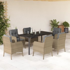 Set comedor de jardín 7 pzas con cojines ratán sintético beige de , Conjuntos de jardín - Ref: Foro24-3211987, Precio: 790,82...
