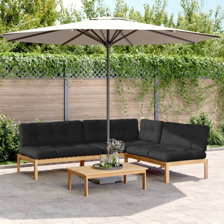 Set de sofás de palets de jardín y cojines 4 pzas madera acacia de , Sofás de exterior - Ref: Foro24-3209334, Precio: 608,87 ...