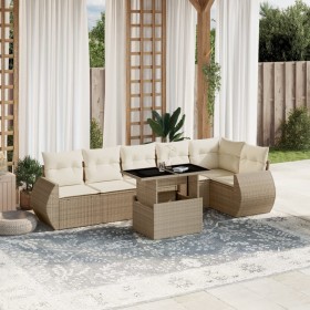 Set sofás de jardín 7 piezas y cojines ratán sintético beige en Conjuntos de jardín | Comprar online en Foru.es