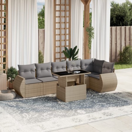 Set sofás de jardín 7 piezas y cojines ratán sintético beige en Conjuntos de jardín | Comprar online en Foru.es