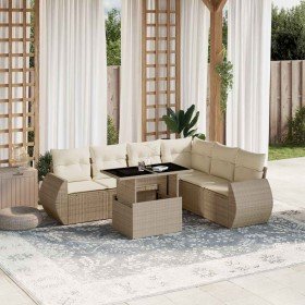 Set sofás de jardín 7 piezas y cojines ratán sintético beige en Conjuntos de jardín | Comprar online en Foru.es