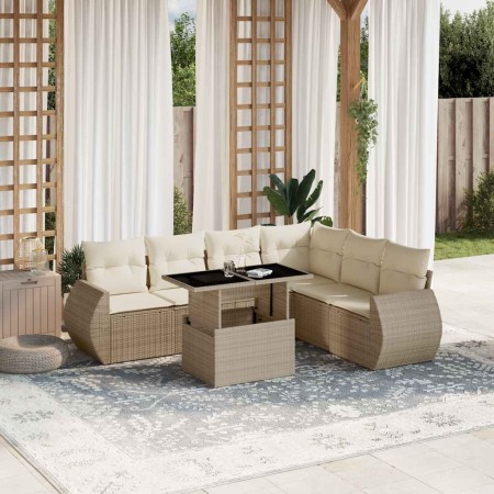 Set sofás de jardín 7 piezas y cojines ratán sintético beige en Conjuntos de jardín | Comprar online en Foru.es