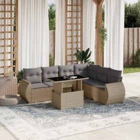 Set sofás de jardín 7 piezas y cojines ratán sintético beige en Conjuntos de jardín | Comprar online en Foru.es