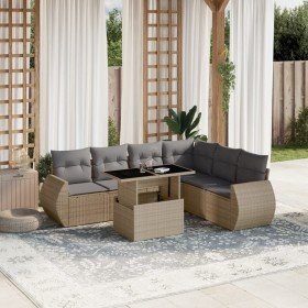Set sofás de jardín 7 piezas y cojines ratán sintético beige en Conjuntos de jardín | Comprar online en Foru.es