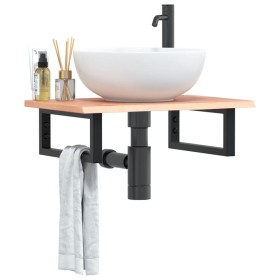 Estante de lavabo de pared de acero y madera maciza de roble de , Tocadores de baño - Ref: Foro24-3302561, Precio: 70,62 €, D...