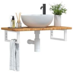 Estante de lavabo de pared de acero y madera maciza de roble de , Tocadores de baño - Ref: Foro24-3302336, Precio: 86,70 €, D...