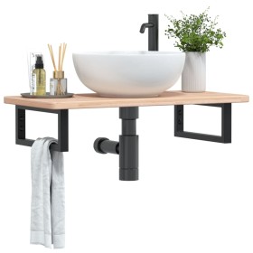 Estante de lavabo de pared de acero y madera maciza de roble de , Tocadores de baño - Ref: Foro24-3302329, Precio: 73,50 €, D...