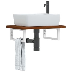 Estante de lavabo de pared de acero y madera maciza de roble de , Tocadores de baño - Ref: Foro24-3302348, Precio: 76,91 €, D...